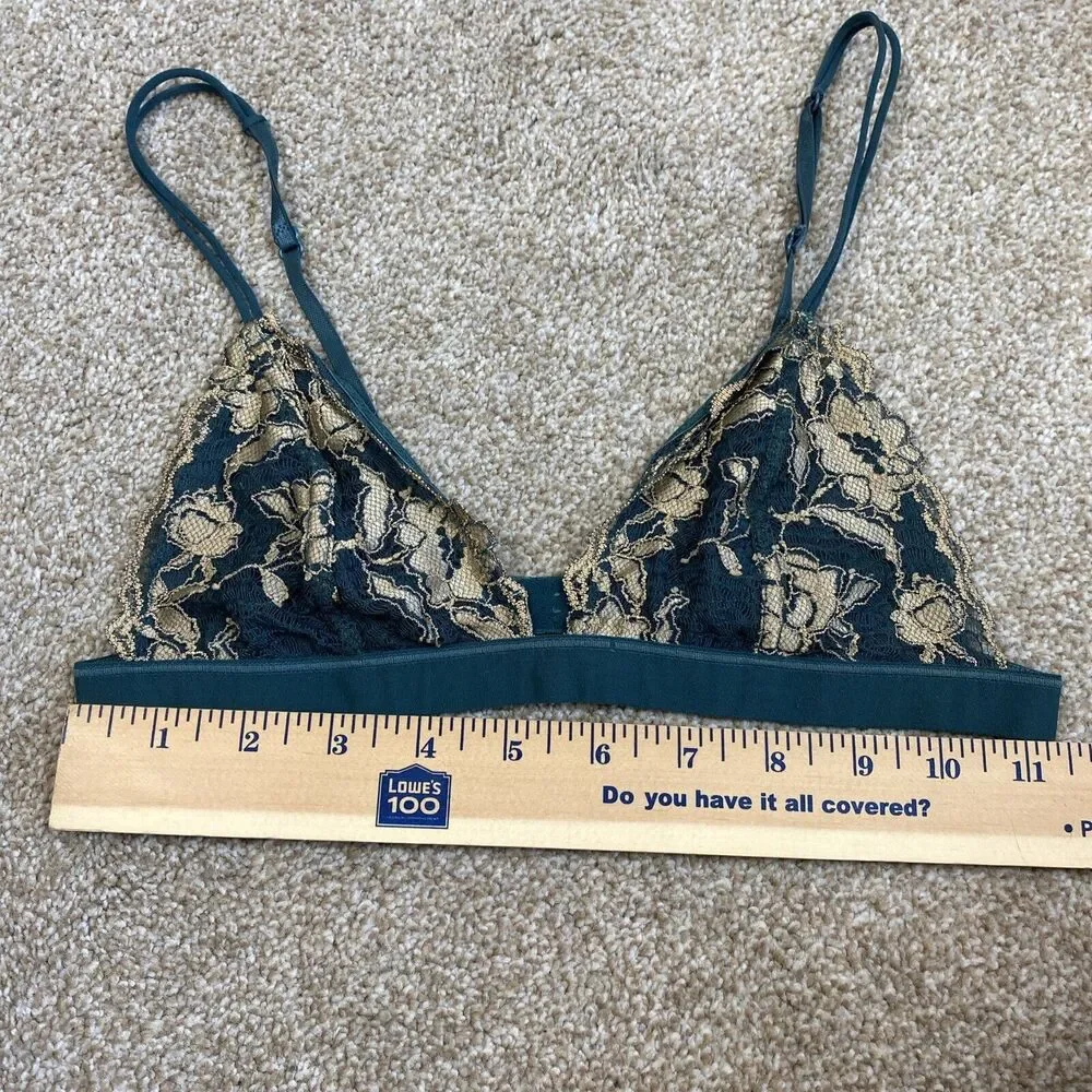 Urban Outfitters Unlined Floral Lace Bralette Teal Gold Womens Size S Boho - Picture 6 of 6